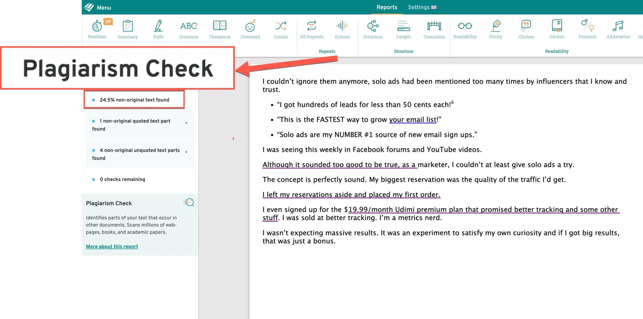 Prowriting Aid Plagiarism Checker