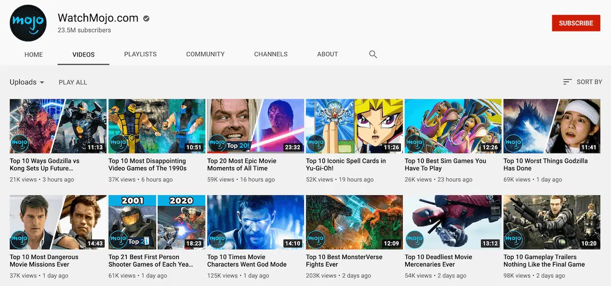 List Channels on YouTube