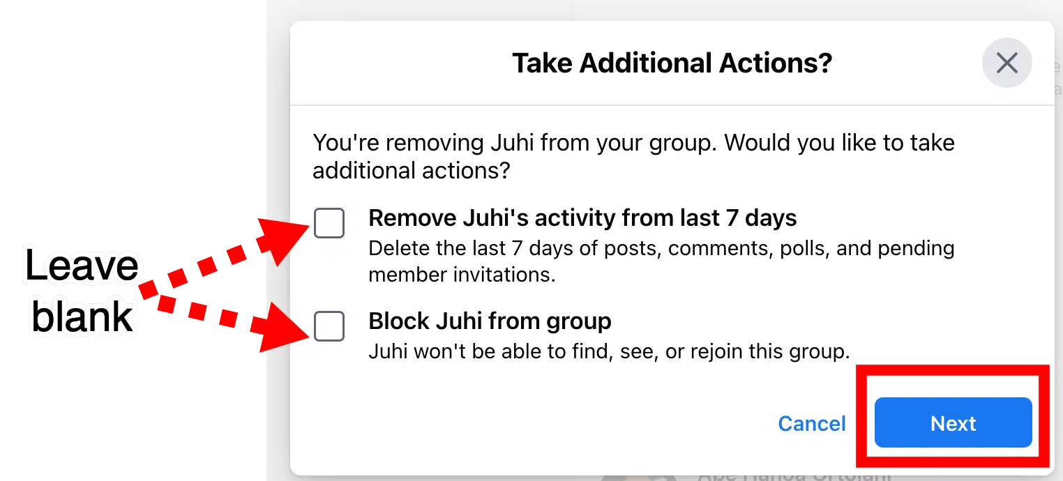 Facebook group take additional actions