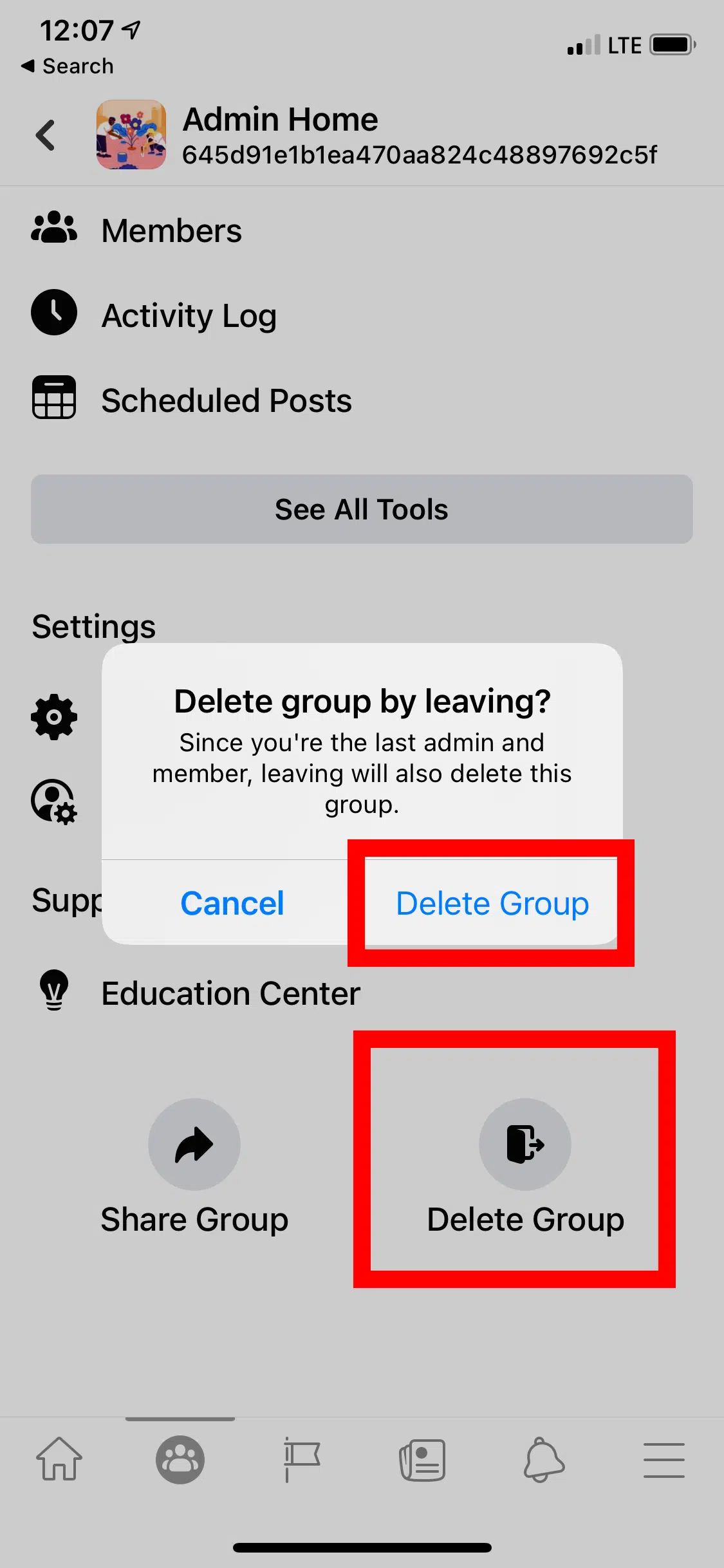 Delete FB Group on Mobile