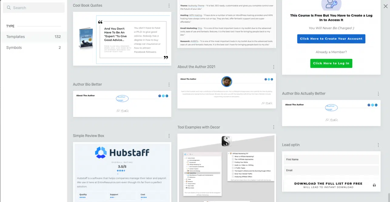 Template and Symbol Examples Thrive Architect