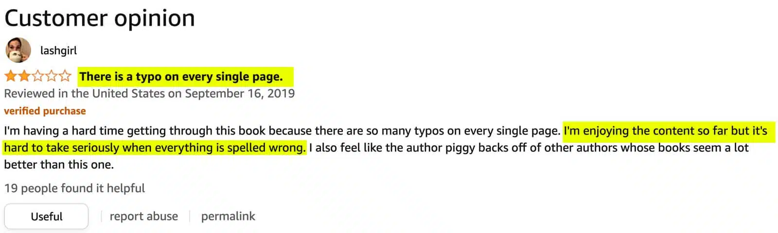 Negative reviews because of typos