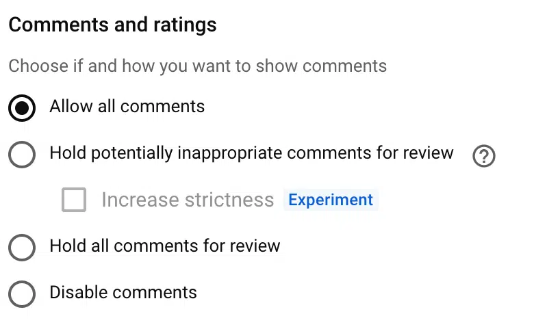 YouTube Comment Options