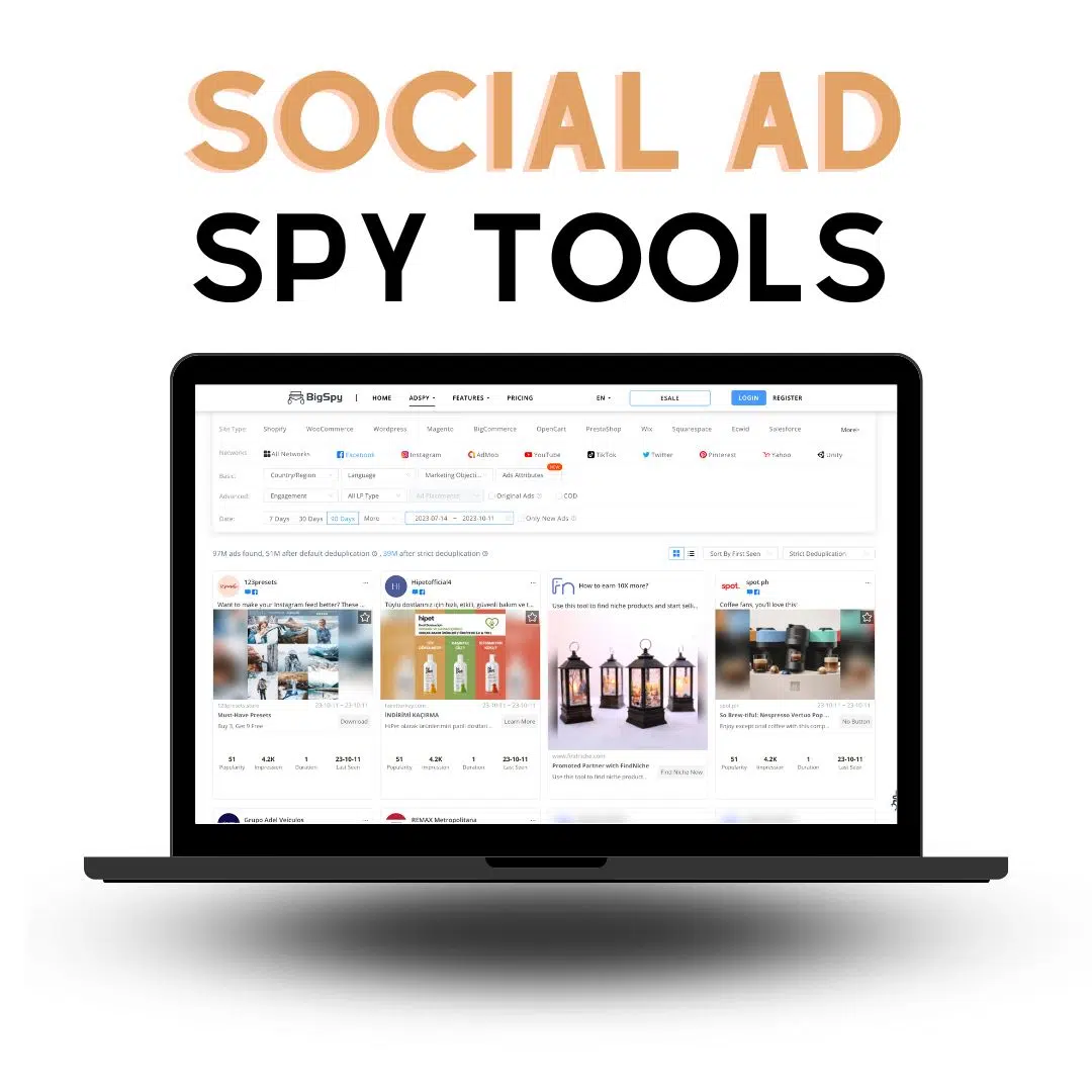 An image showing the interface of a PPC spying tool for social media ad analysis.