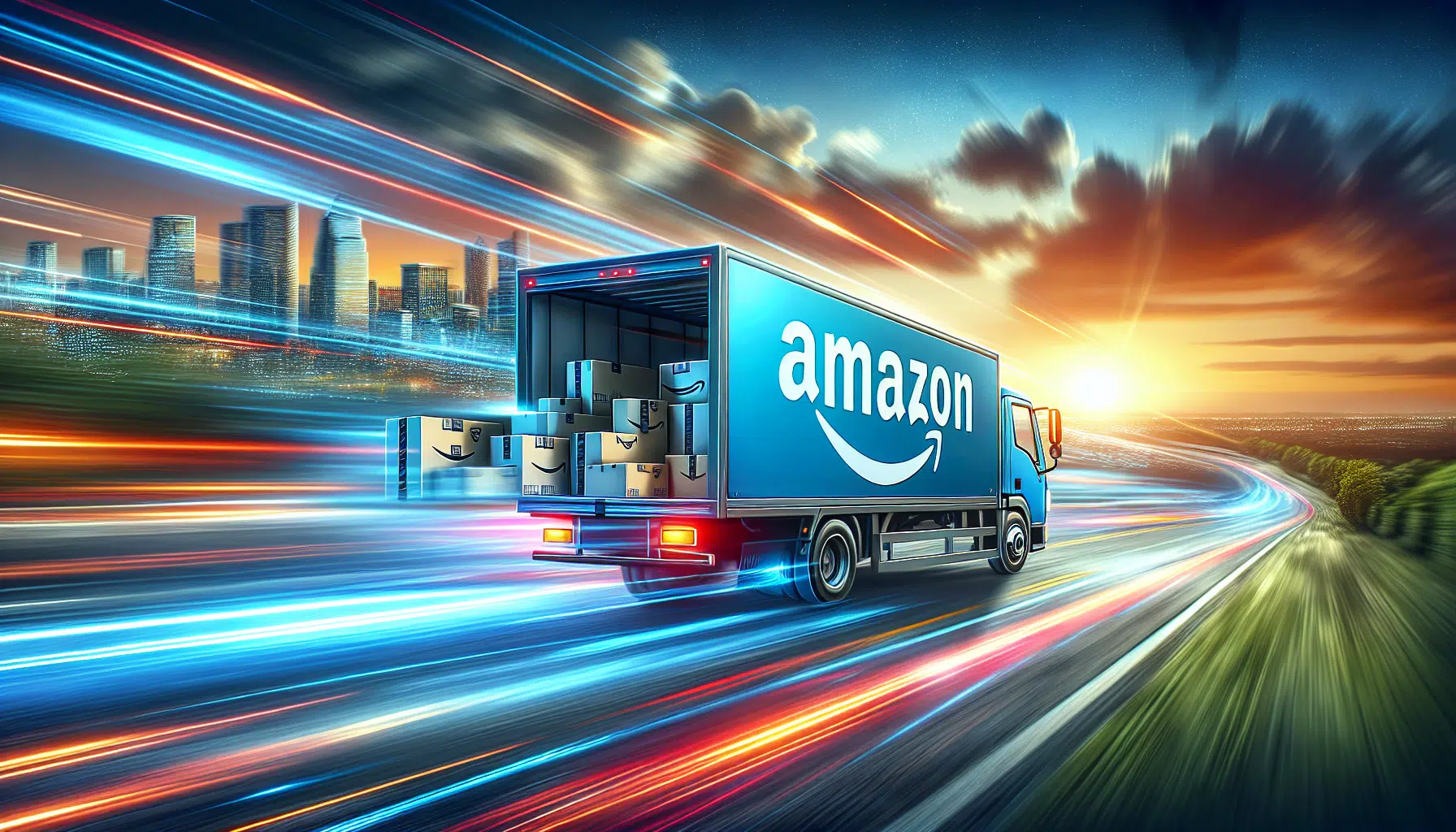 Amazon delivery truck on the road