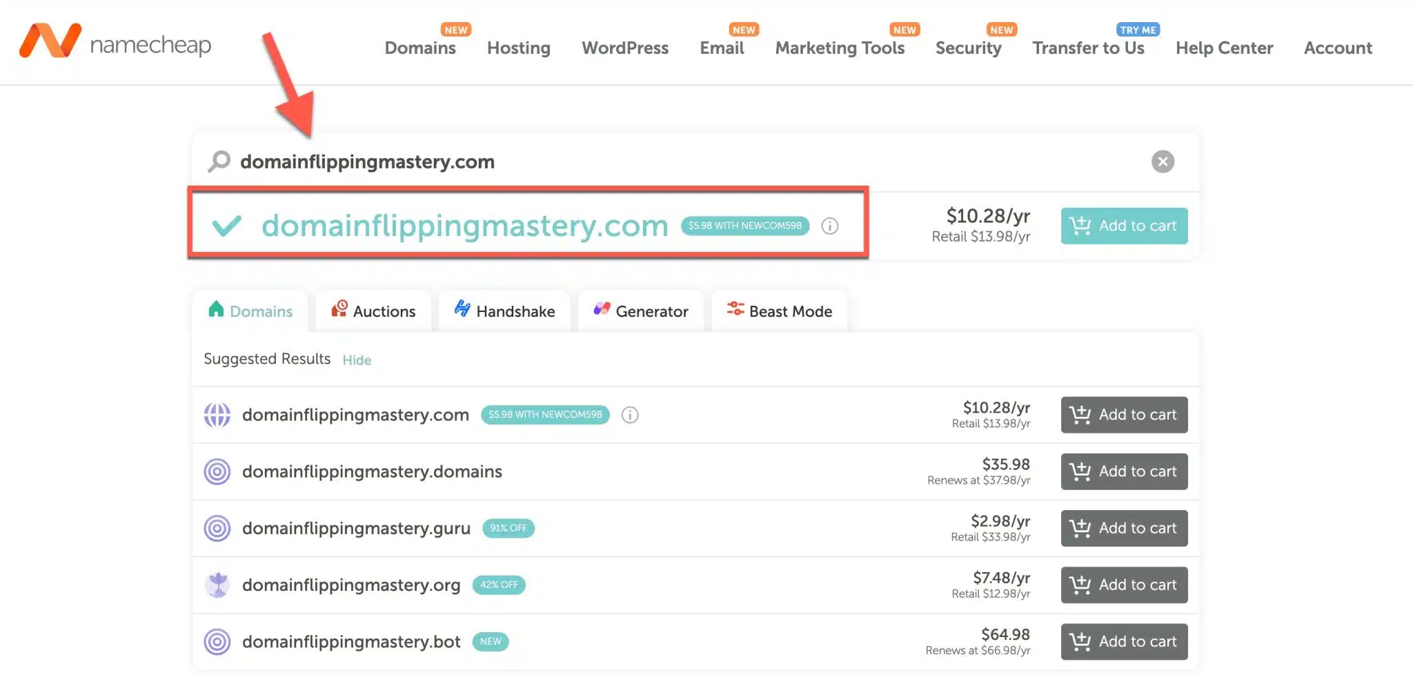 Domain searching availability namecheap