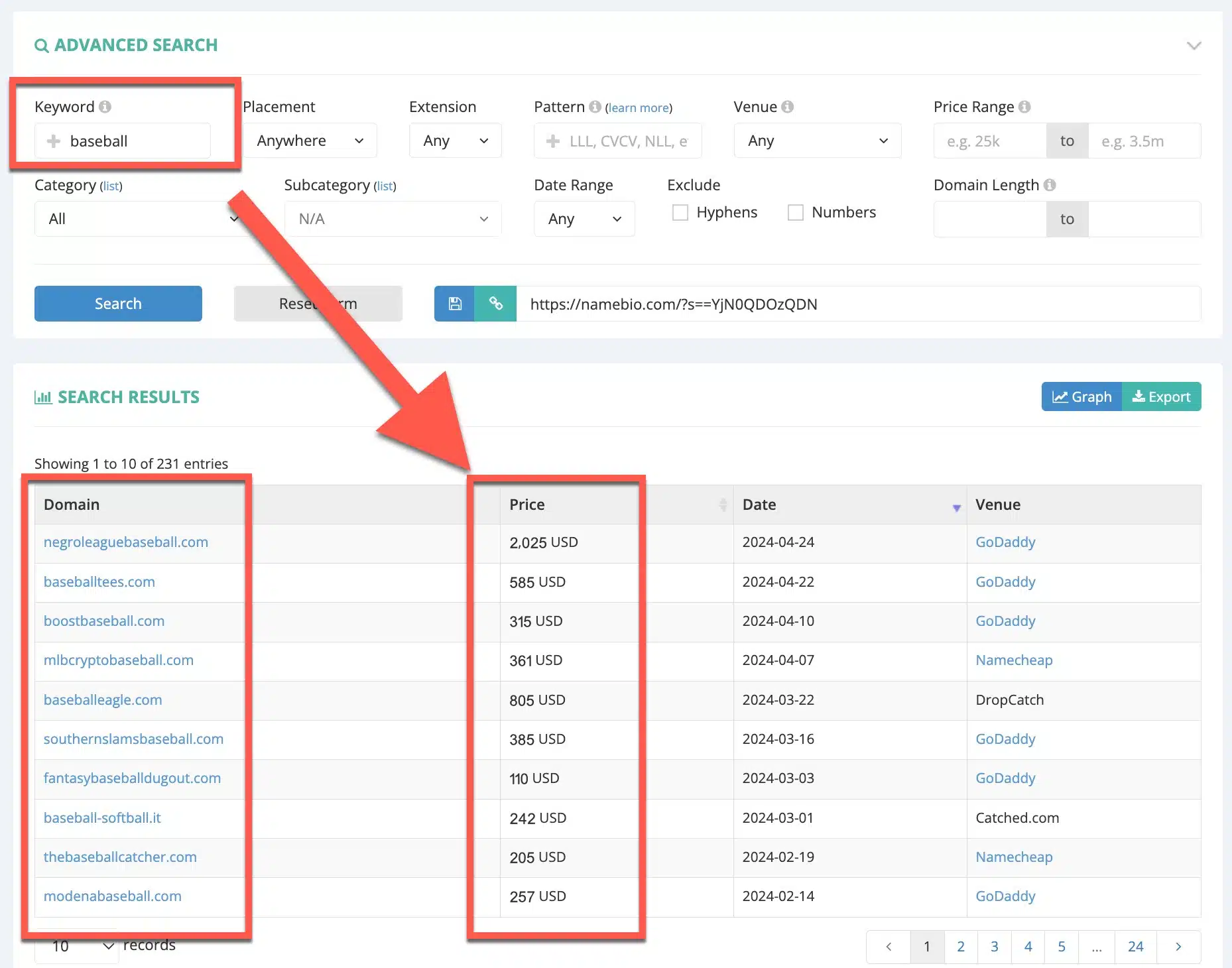 NameBio Example