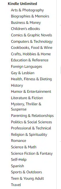 Kindle unlimited book categories 