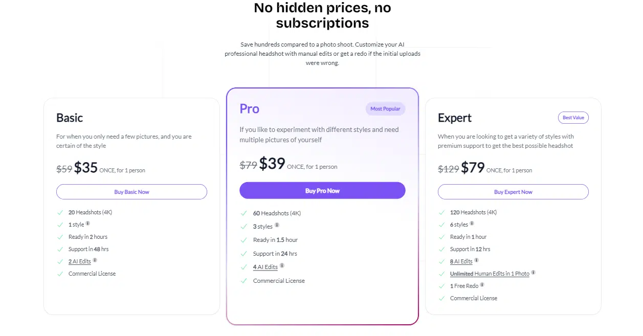 BetterPic pricing plan