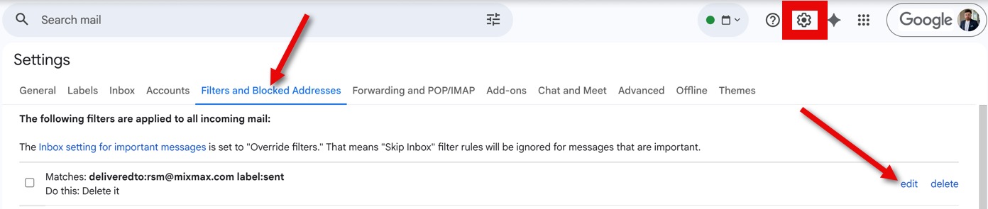 Edit gmail filter