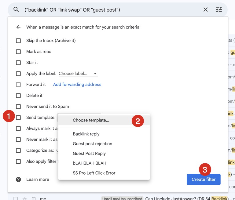 Gmail filter rule