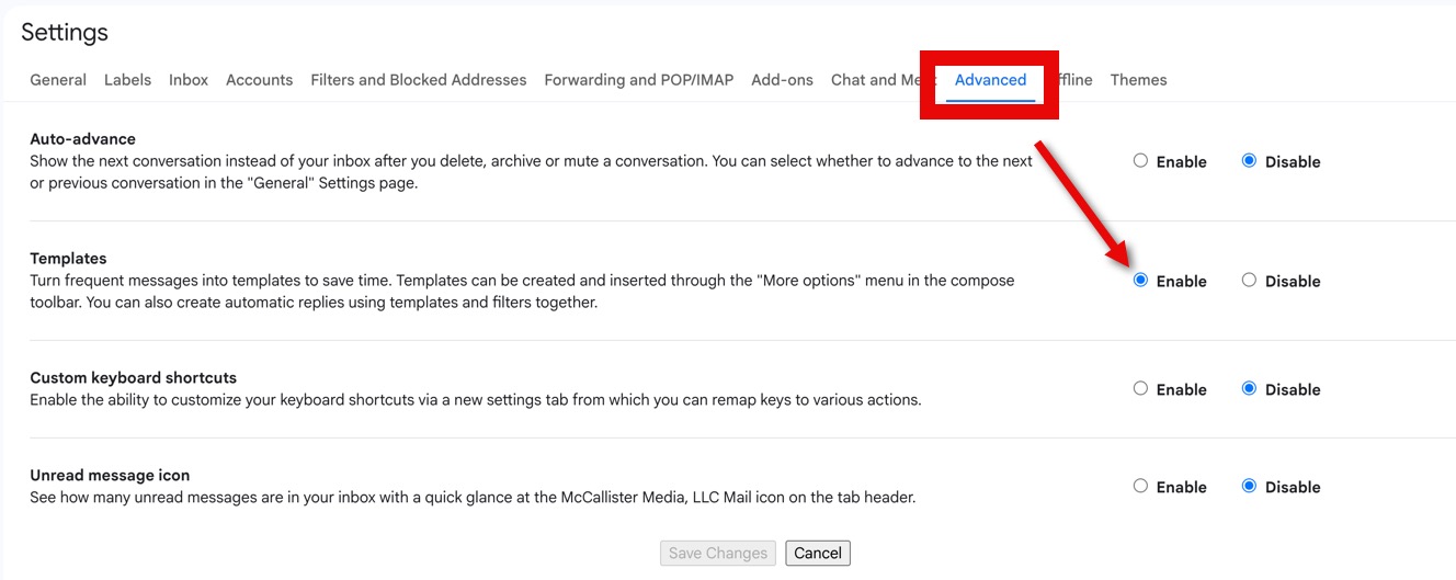 Gmail templates on