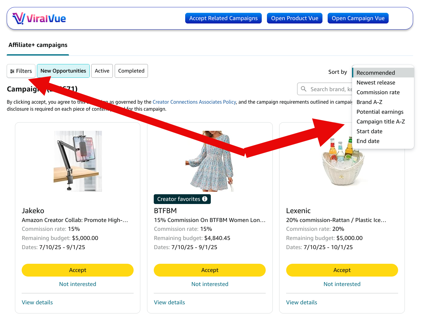 Creator connections filter and sort