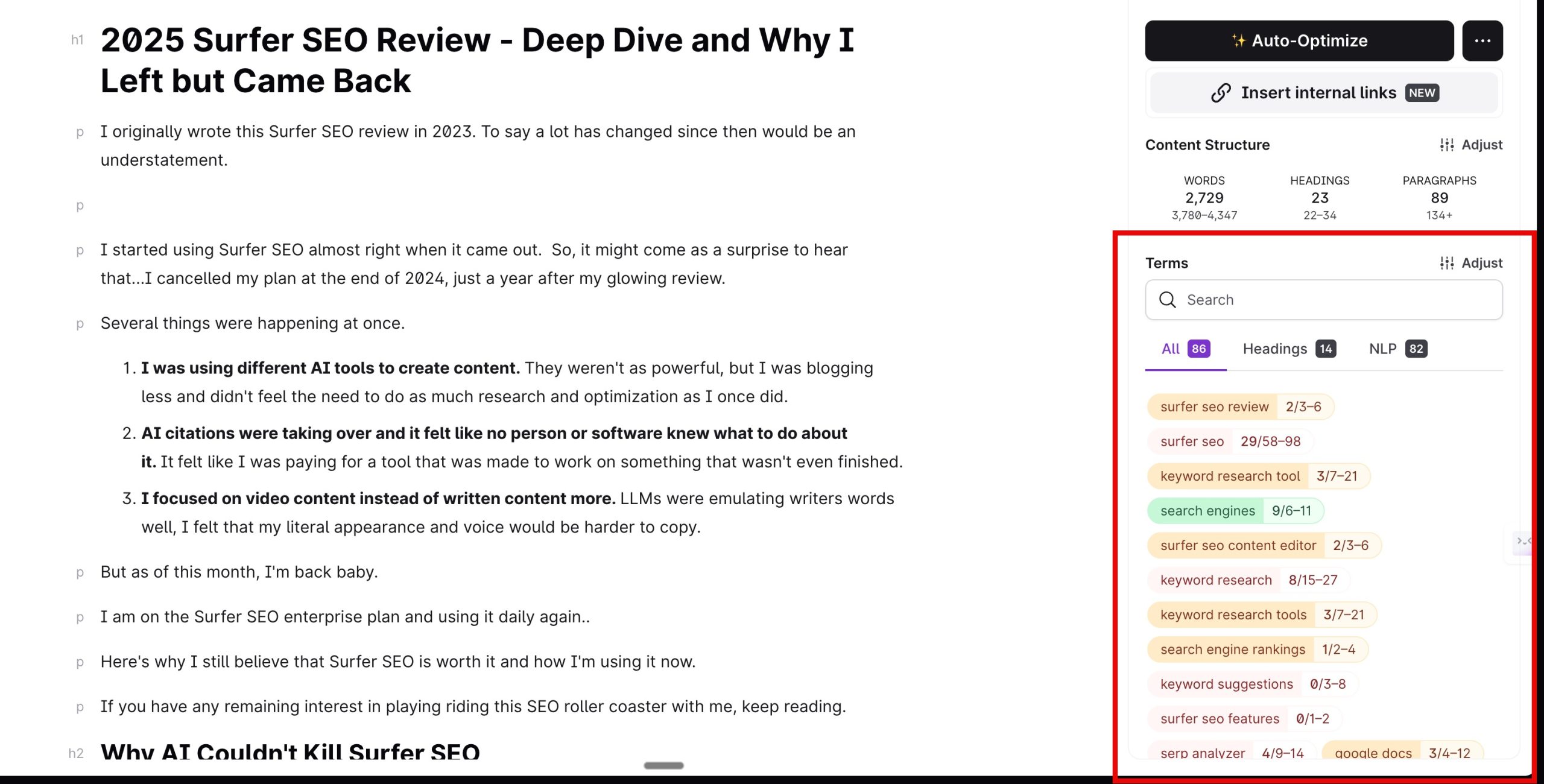 Surfer SEO Recommended Terms