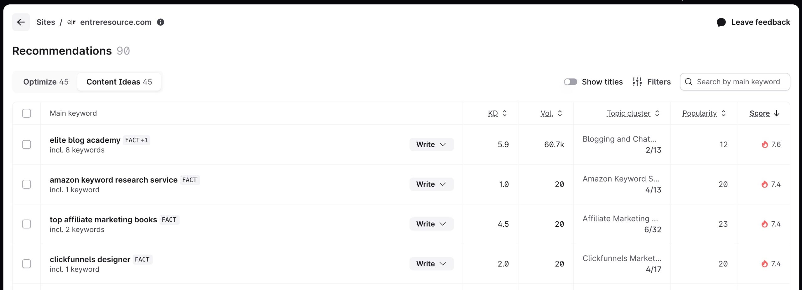 Surfer SEO content suggestions
