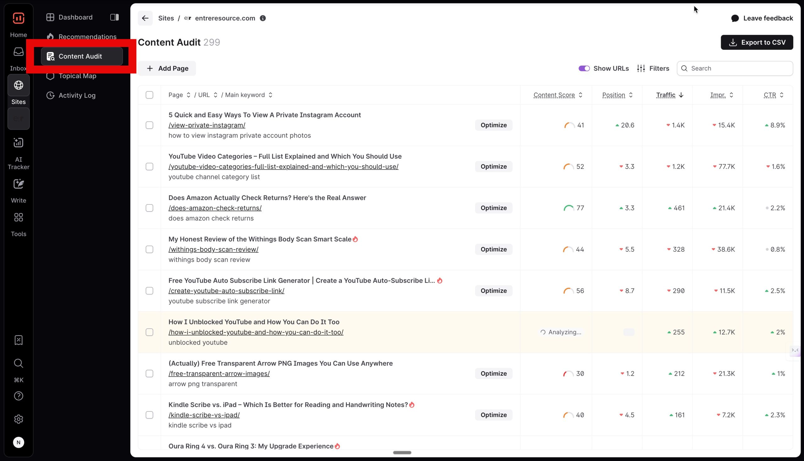 Surfer SEO Content Audit