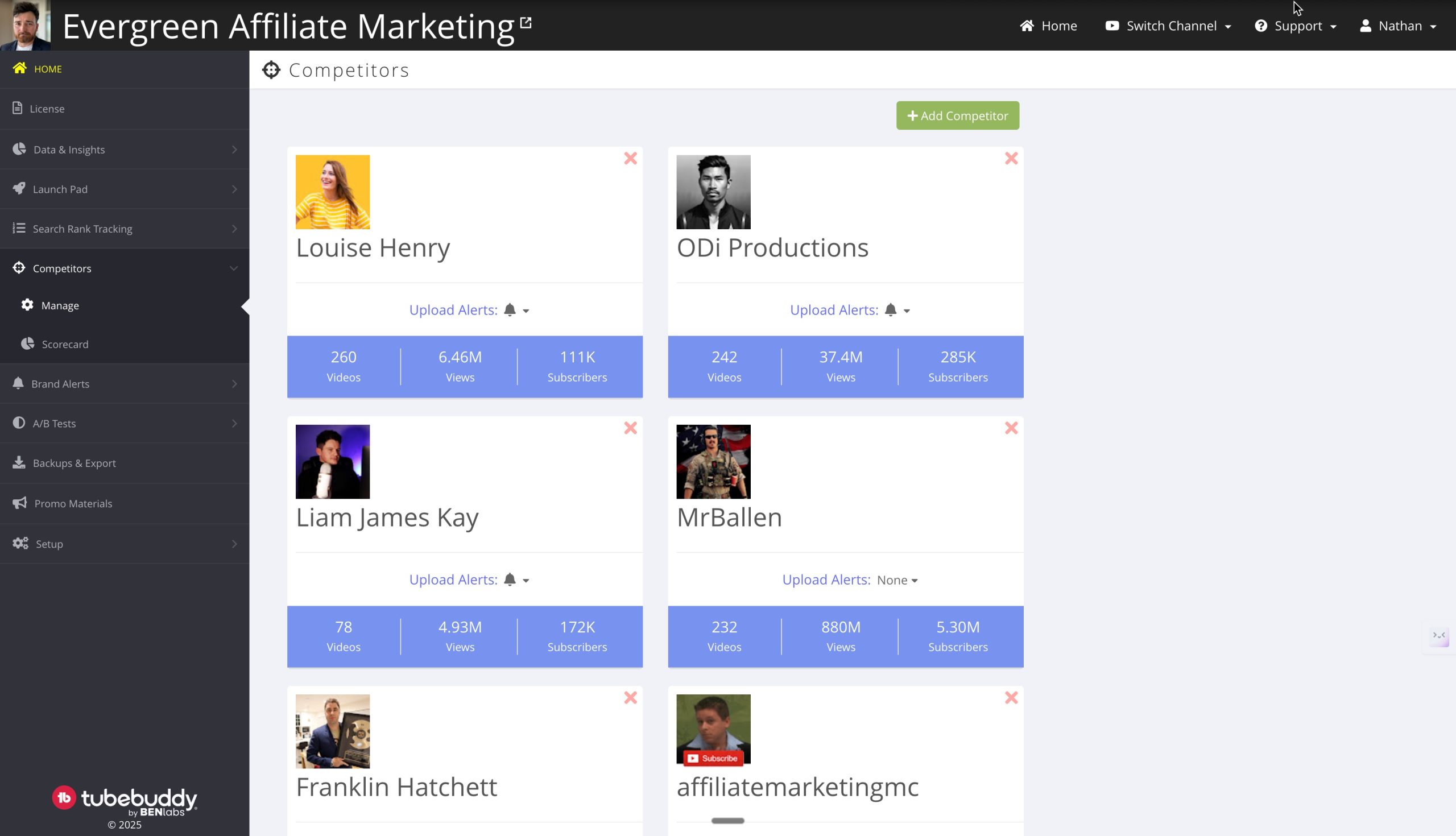 TubeBuddy Competitor Tracking