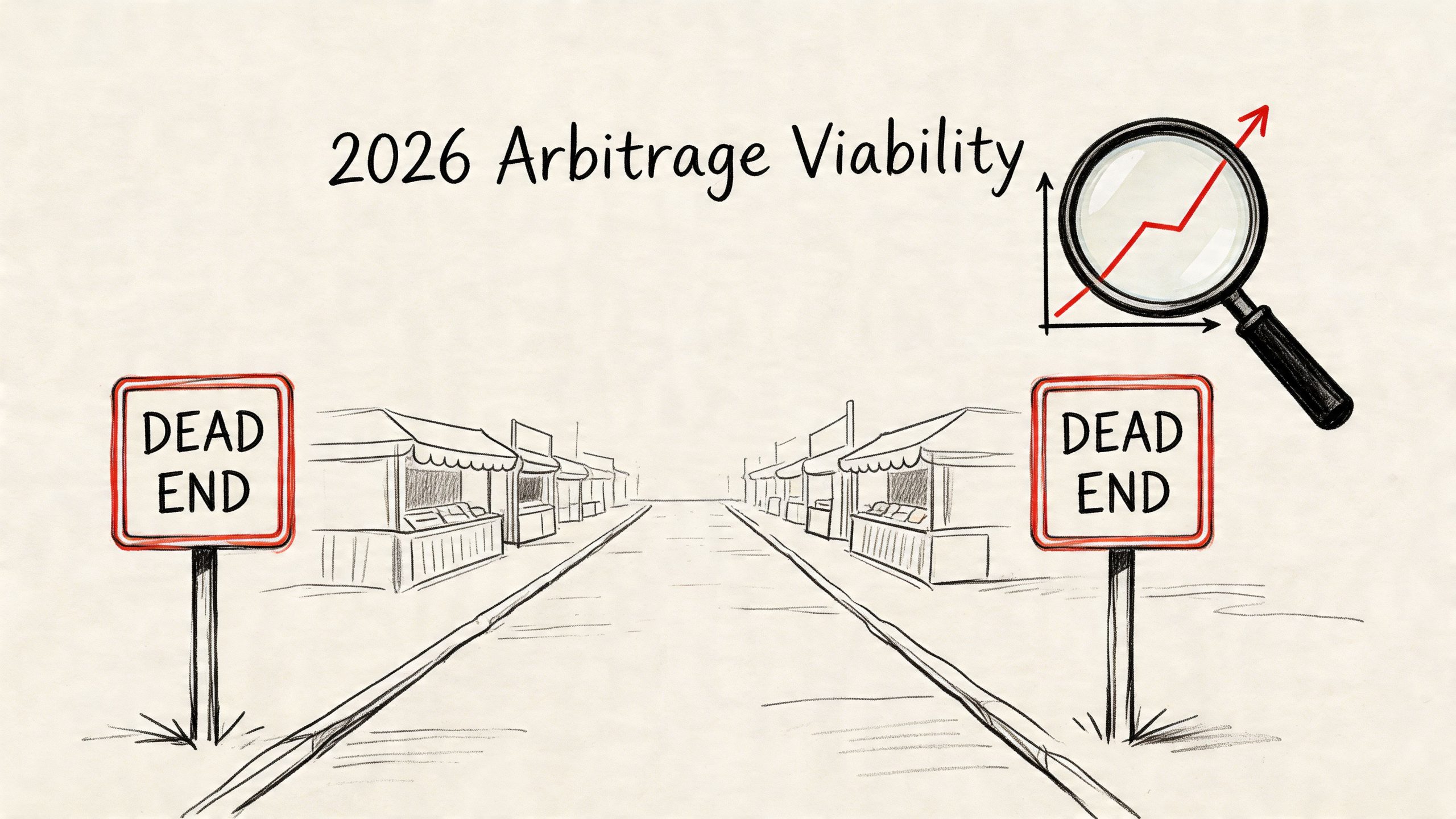 A pencil sketch illustration showing a street with dead end signs and a magnifying glass chart.