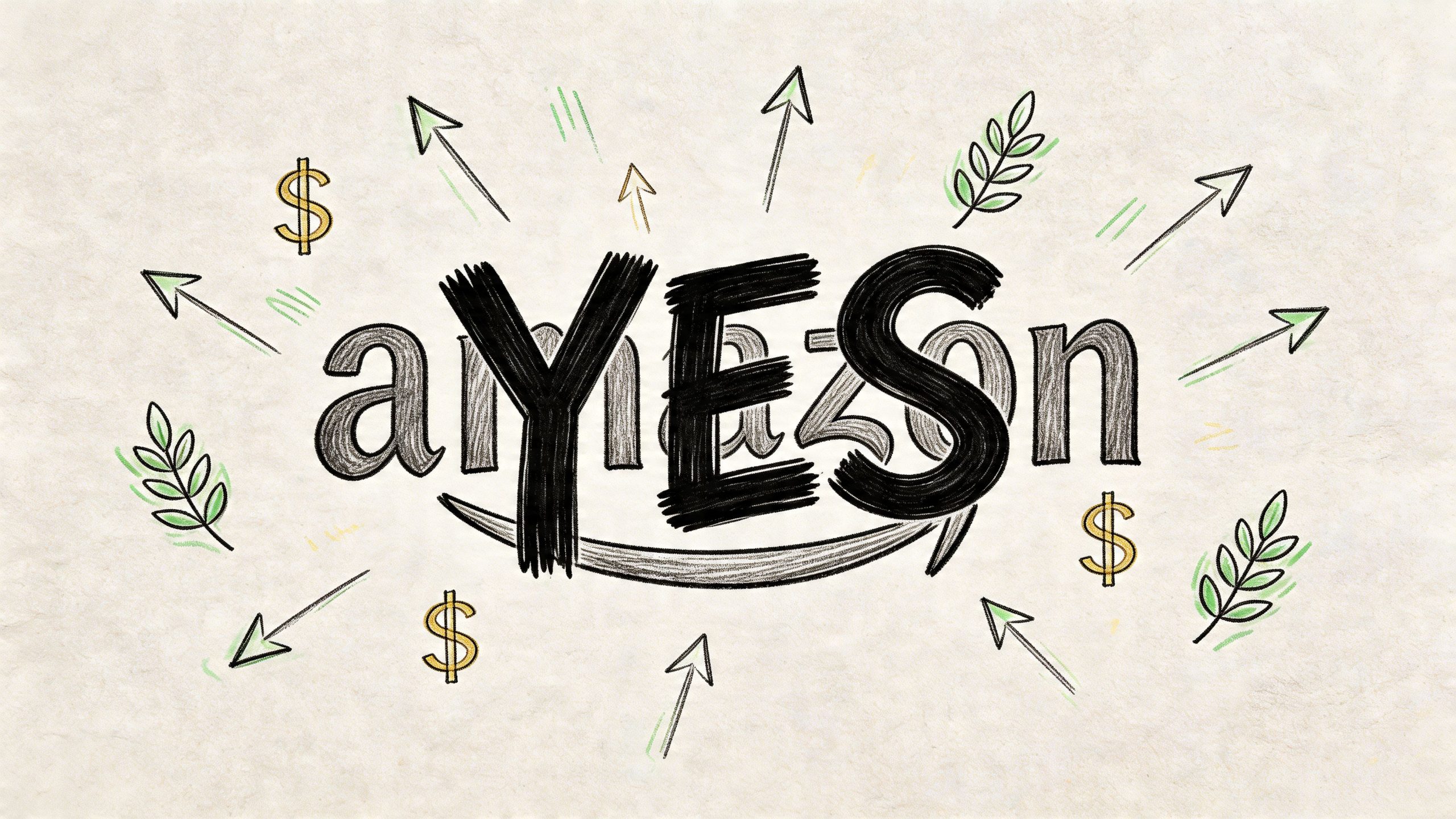 A hand-drawn illustration with the text aYESn highlighting the word YES over a sketch of Amazon.