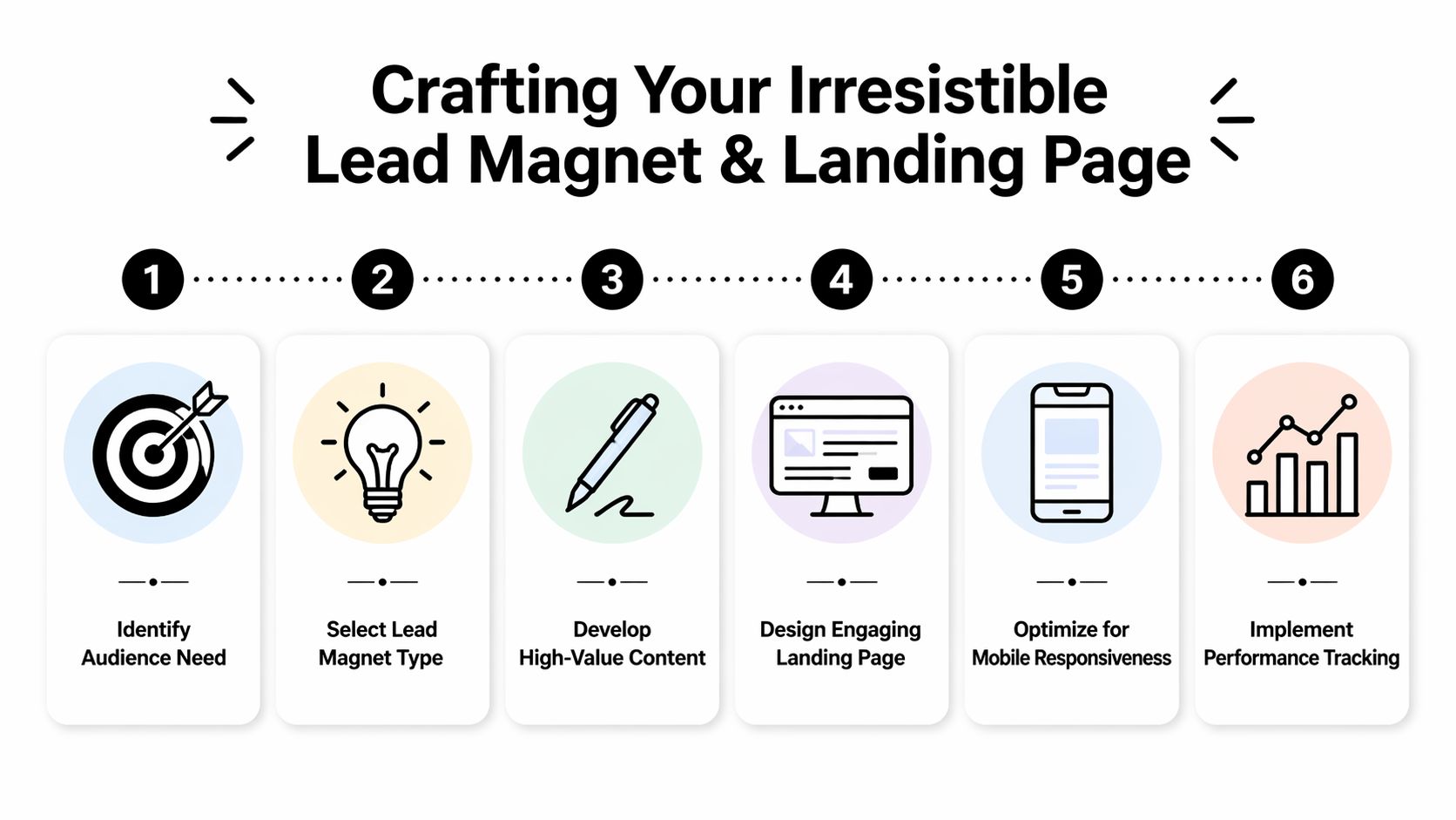 A six-step infographic guide for crafting an irresistible lead magnet and a high-converting landing page.