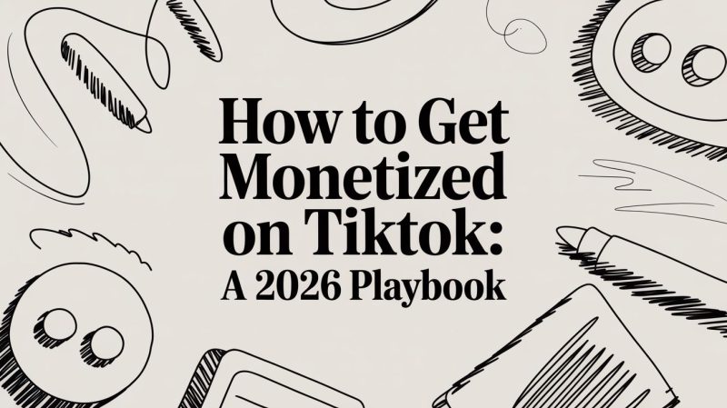 how-to-get-monetized-on-tiktok-tiktok-playbook - EntreResource.com Cover image with the title 'How to Get Monetized on TikTok: A 2026 Playbook' surrounded by abstract doodles on a beige background