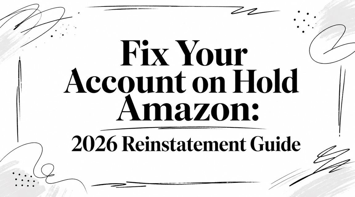 account-on-hold-amazon-reinstatement-guide - EntreResource.com Graphic header reading: 'Fix Your Account on Hold Amazon: 2026 Reinstatement Guide' with abstract doodles around the edges, conveys a guide article.