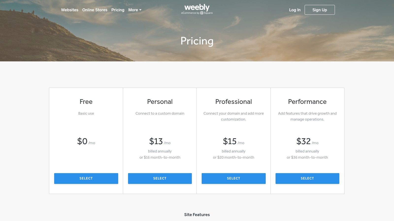 Weebly (by Square), Free plan