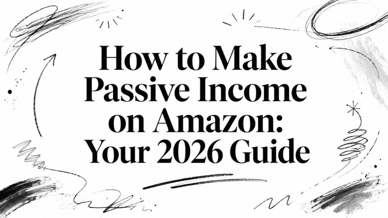 how-to-make-passive-income-on-amazon-guide - EntreResource.com Title card: 'How to Make Passive Income on Amazon: Your 2026 Guide' with black scribble borders around the edges.