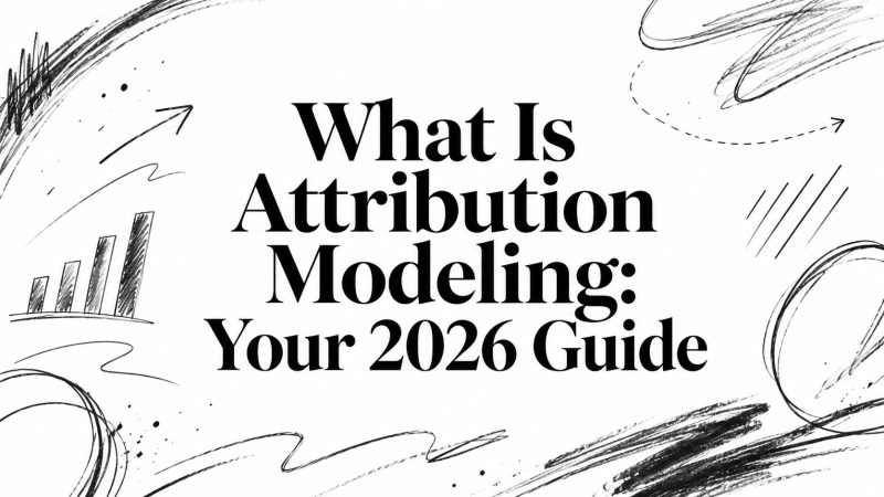 What Is Attribution Modeling: Your 2026 Guide — title on a white background with black sketchy doodles around it (informational header).