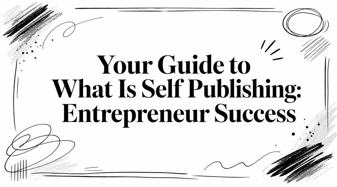 what-is-self-publishing-book-guide - EntreResource.com Bold header text: Your Guide to What Is Self Publishing: Entrepreneur Success, framed by abstract doodles around the edges.