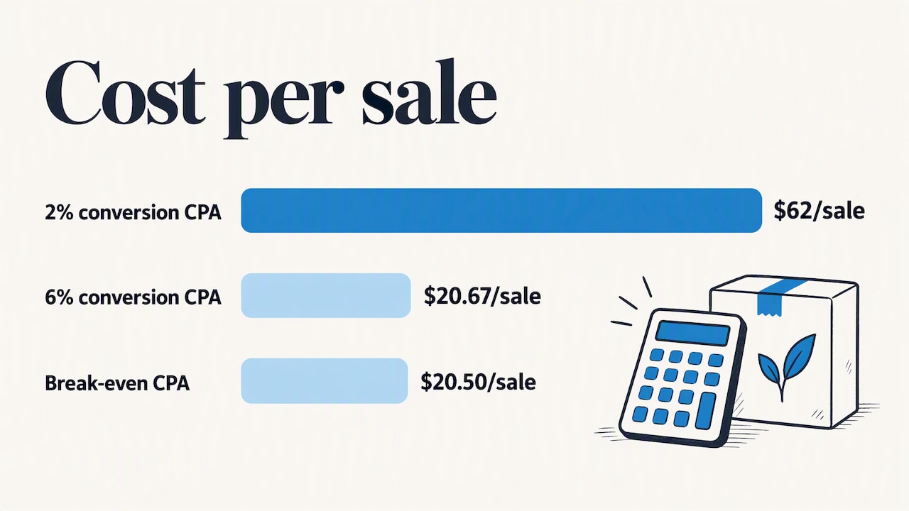 Cost per sale at two conversion rates