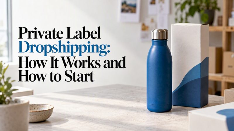 Custom bottle beside coordinated branded packaging